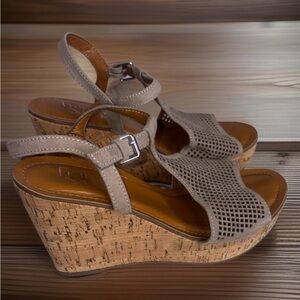 Franco Sarto Taupe Perforated Cork Wedge Sandals Women’s 6.5 Medium